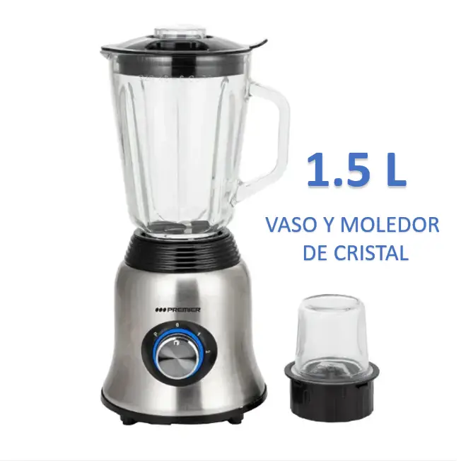 LICUADORA PREMIER VASO CRISTAL 1.5L + MOLEDOR — imagen 2